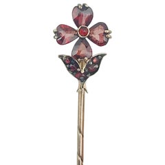 Antique Georgian, circa 1800 Rose Cut Garnet, Flower Pin