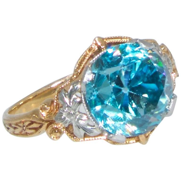 Natural blue Zircon and Gold Ring, circa 1930