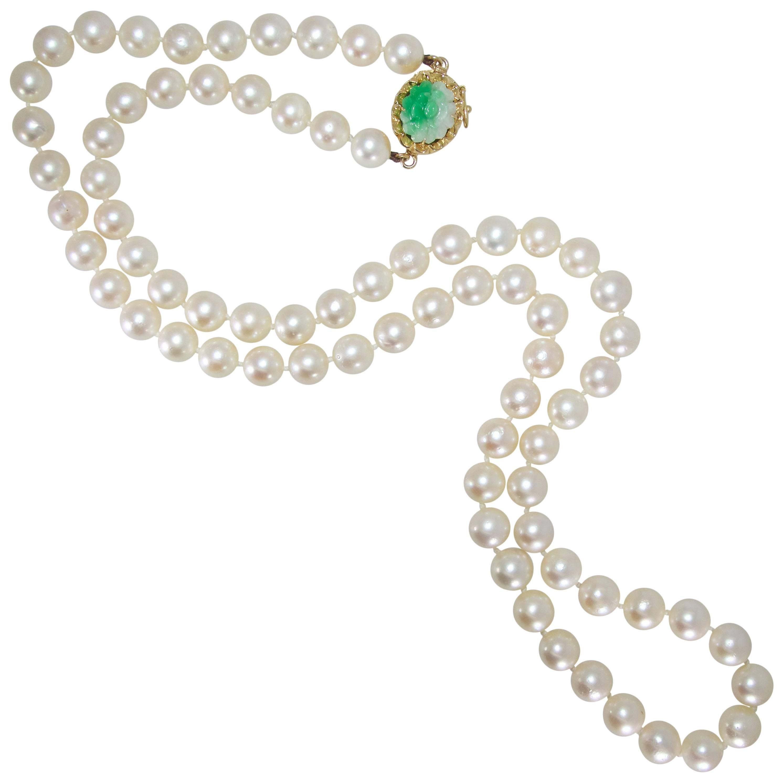 Cultured Pearl, Gold and Jade Necklace