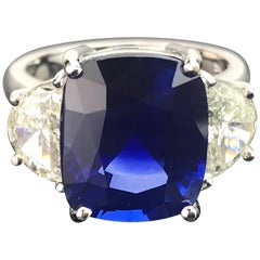 Certified 8.80 Carat Sapphire and Diamond Three-Stone Ring