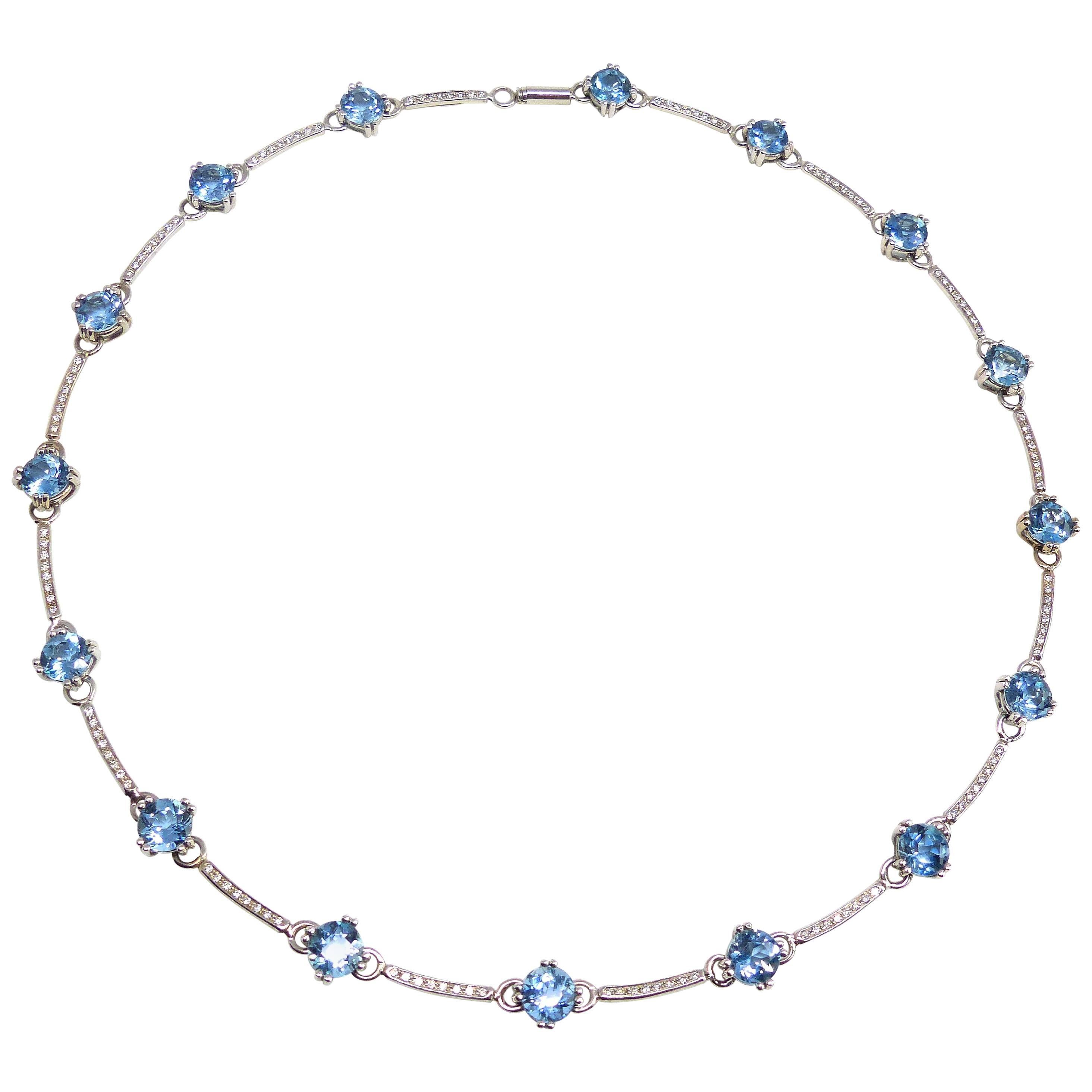 Fine Aquamarines and Diamonds 18 Karat White Gold Necklace