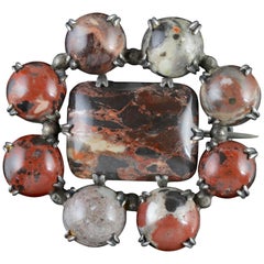 Antique Victorian Scottish Brooch Silver Natural Agate, circa 1860