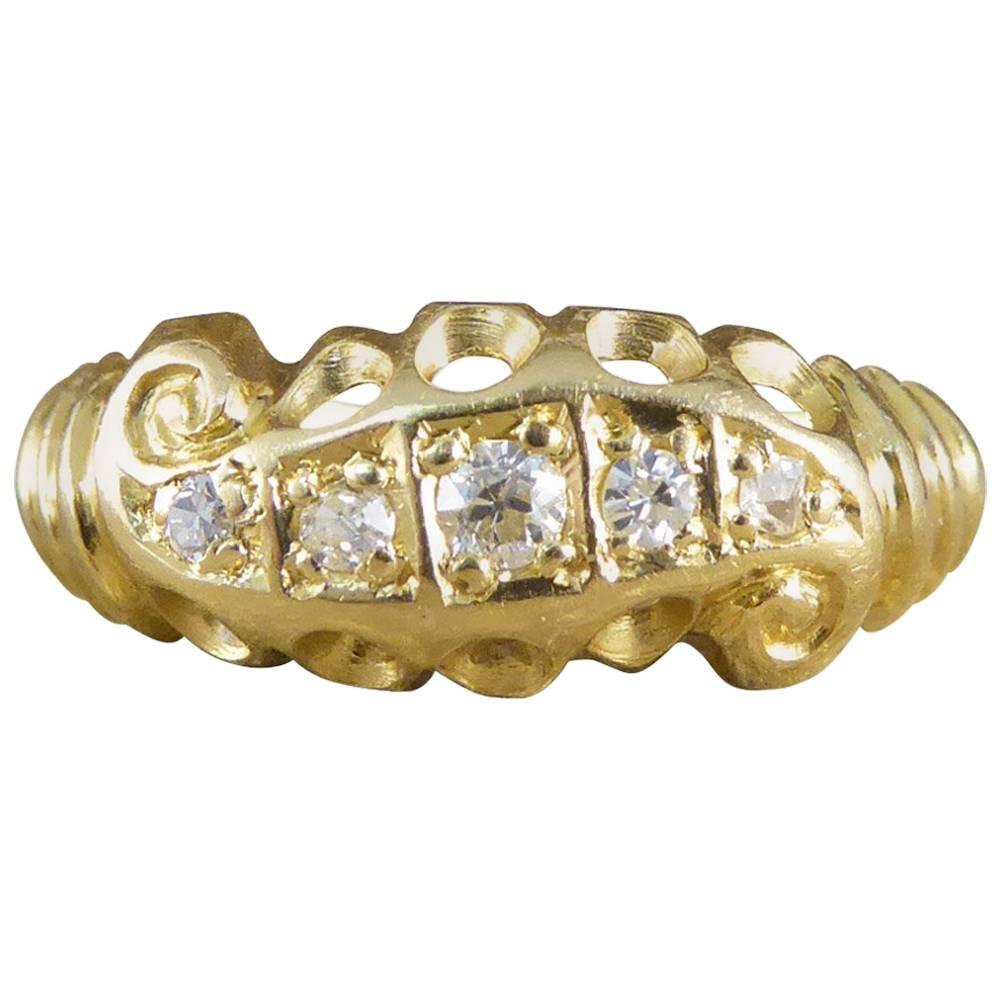 Late Victorian 18 Carat Gold Five-Stone Diamond Scroll Ring
