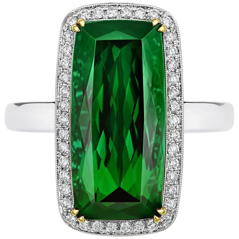 Tivon 18ct White Gold large Cushion cut Green Tourmaline & Diamond cocktail Ring For Sale