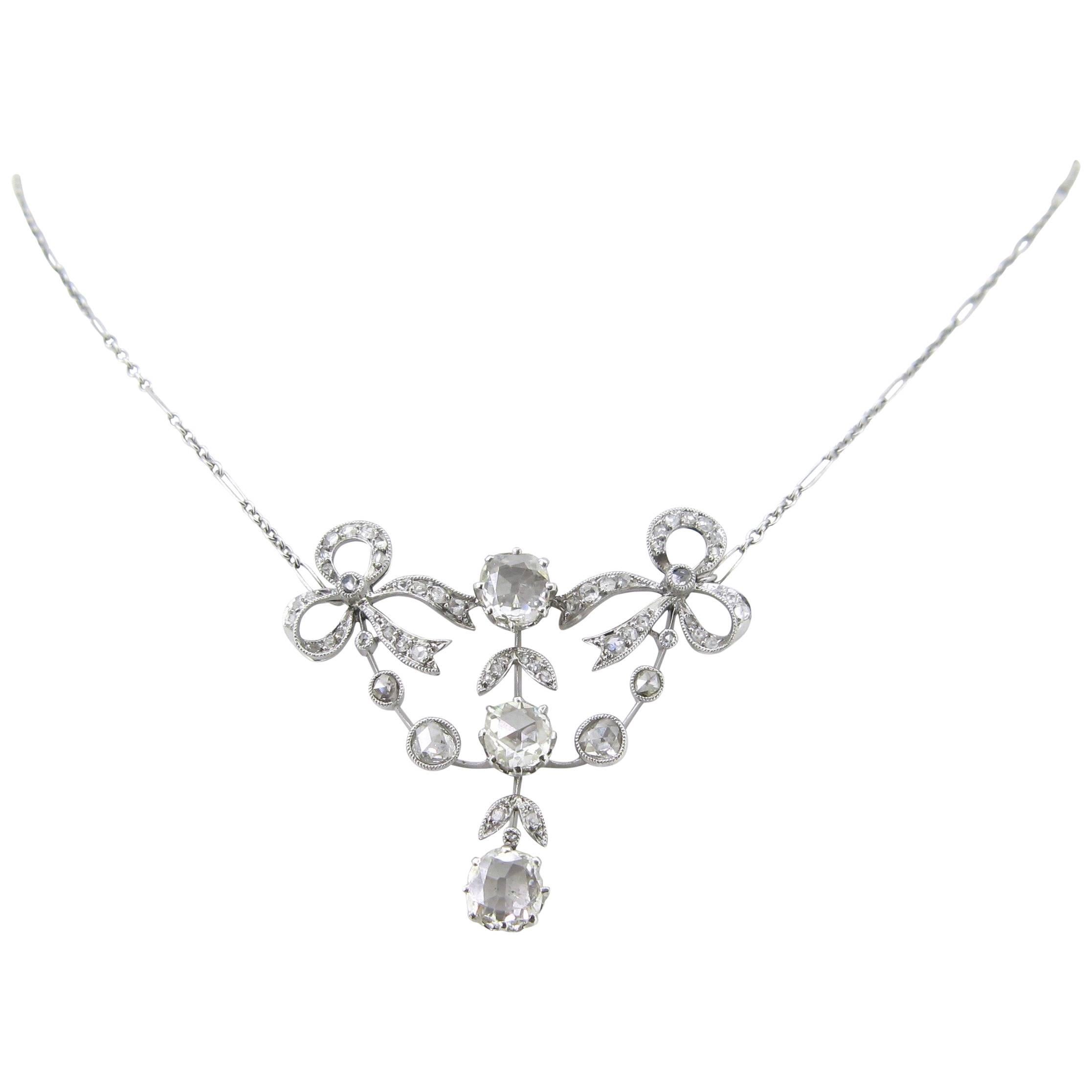 Edwardian Belle Epoque Rose Cut Diamonds Pendant Necklace