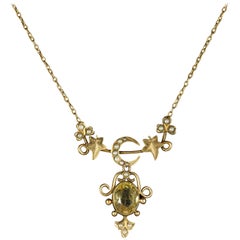 Antique Victorian Citrine Pearl Necklace Gold Cased, circa 1900