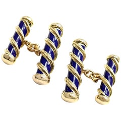 Tiffany & Co Jean Schlumberger Blue Enamel Yellow Gold Cufflinks