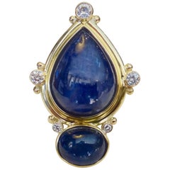 Michael Kneebone Cabochon Tanzanite Blue Sapphire Diamond Cocktail Ring