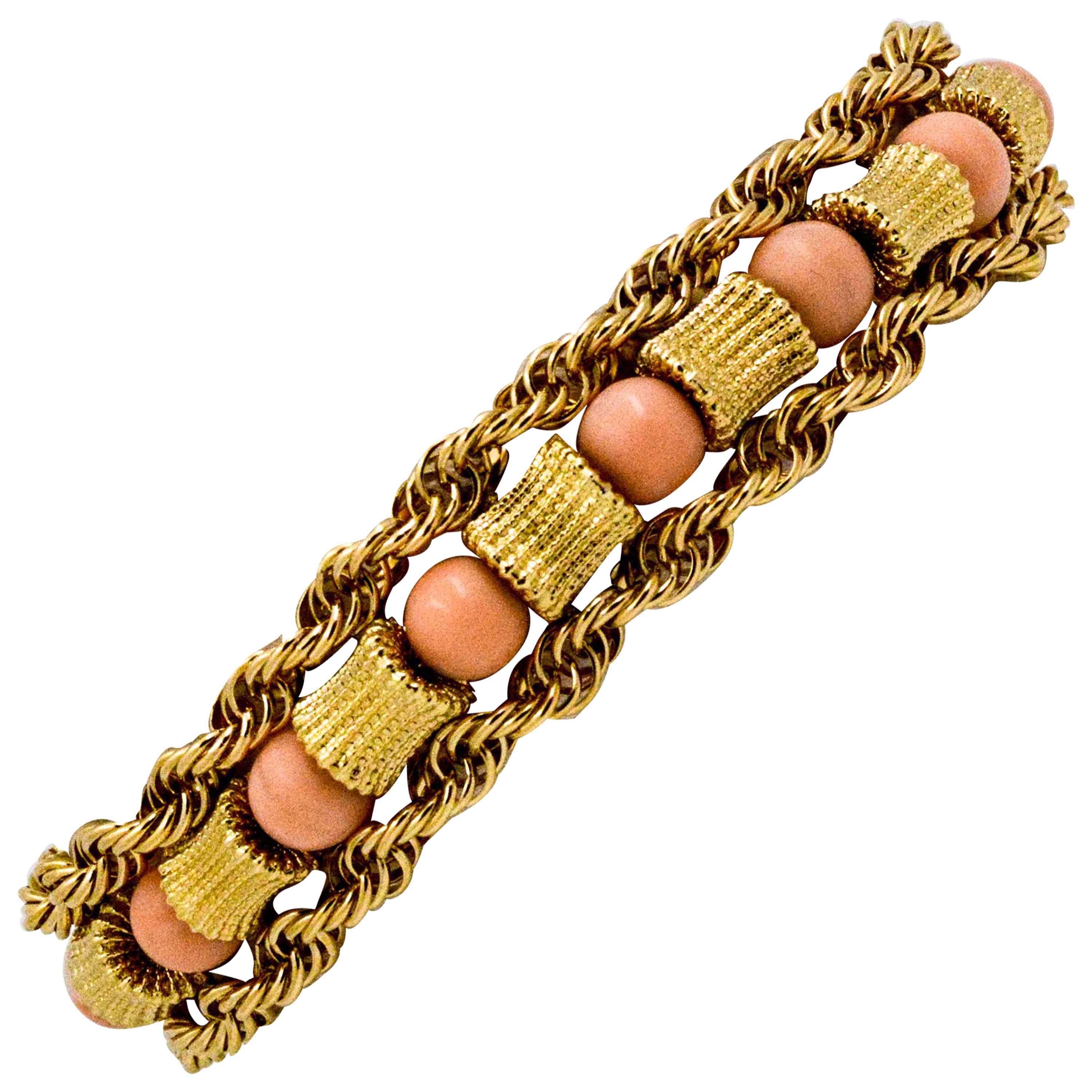 14 Karat Yellow Gold Coral Bead Bracelet