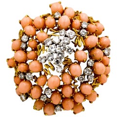 3.44 Carat Angel Skin Coral 3.48 Carat Diamonds Modern Brooch