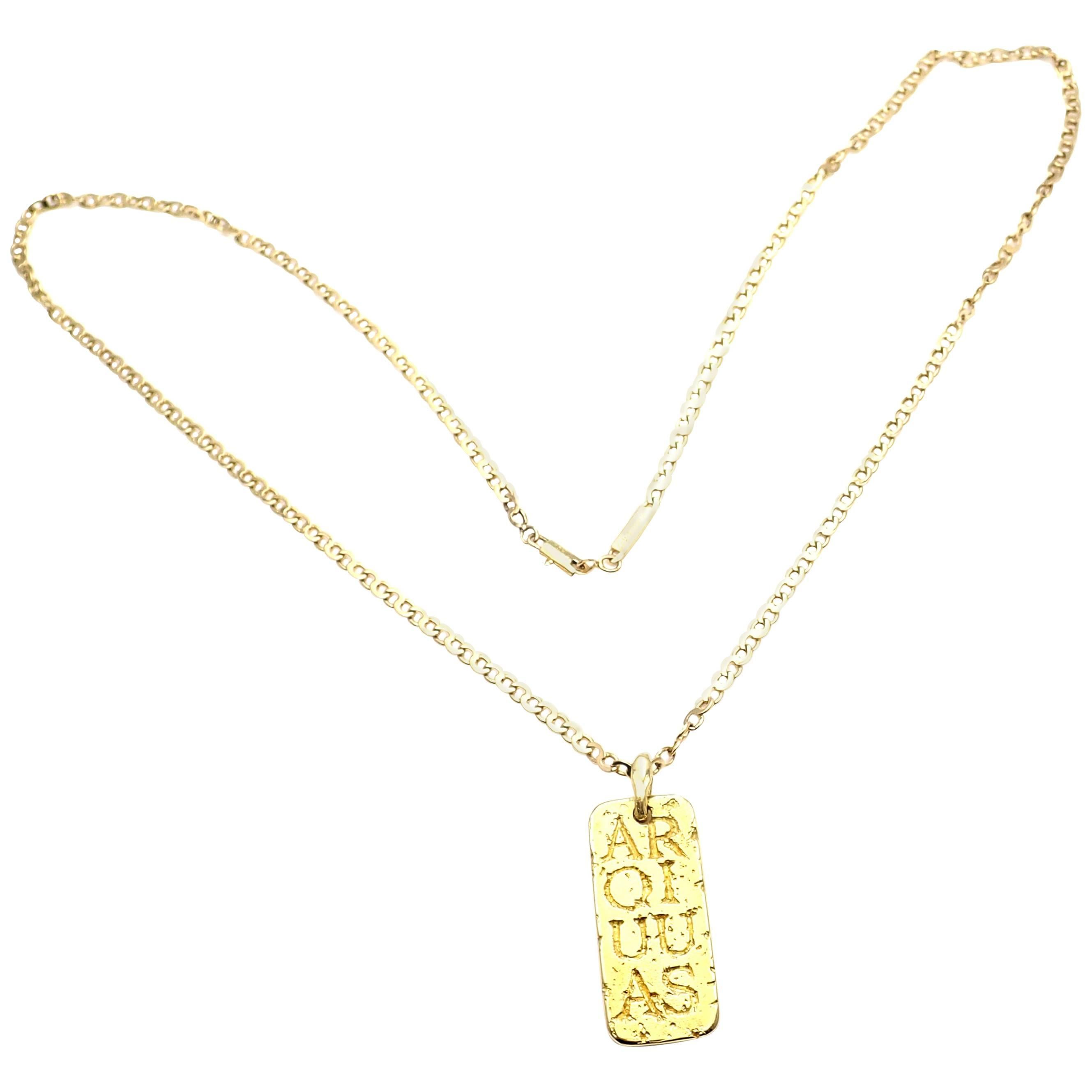 Vintage Van Cleef & Arpels Link Chain Aquarius Yellow Gold Pendant Necklace