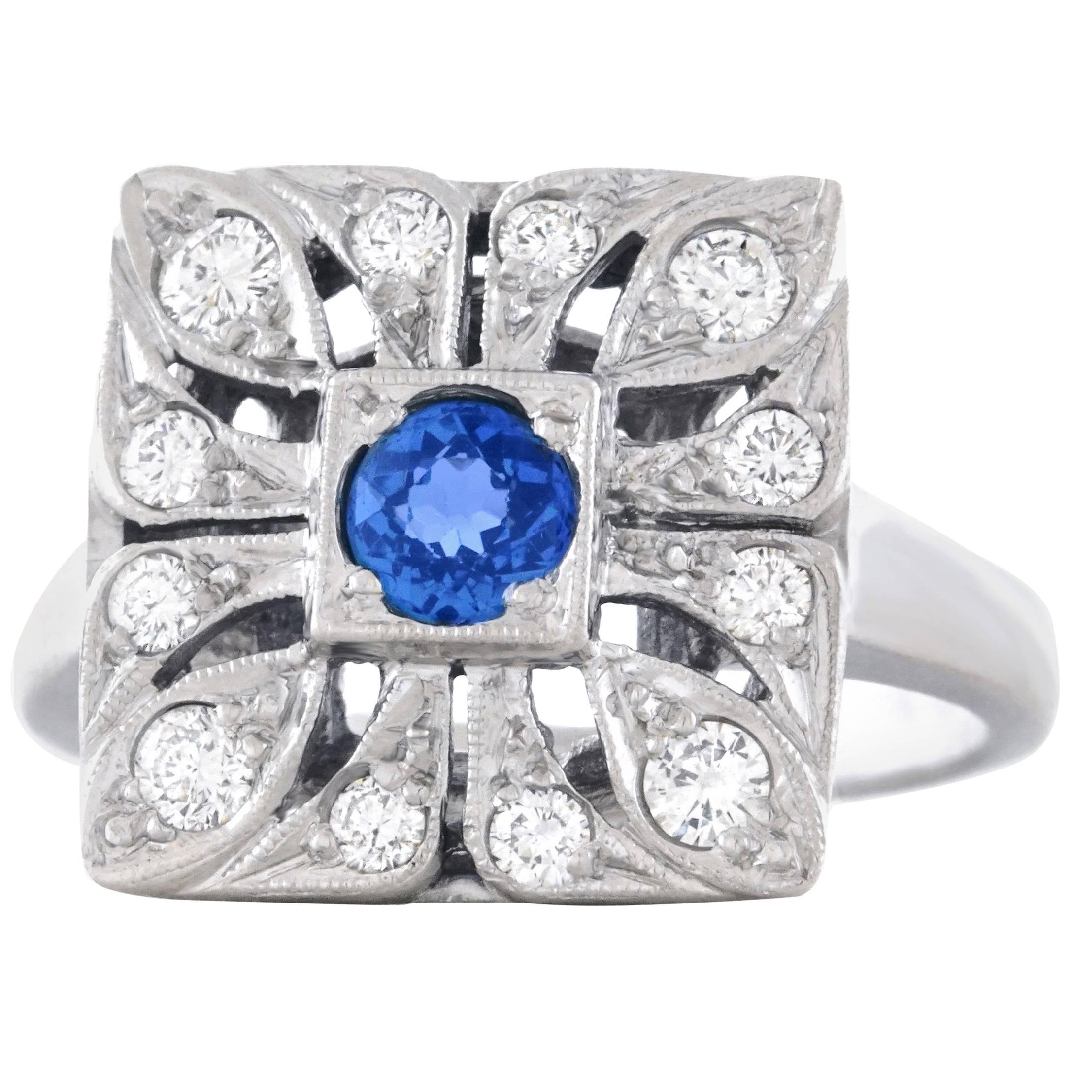 Art Deco Diamond and Sapphire Set Gold Ring