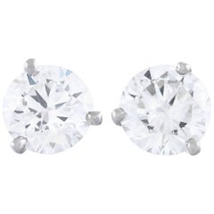1.0 Carat Each Diamond Set Platinum Stud Earrings GIA