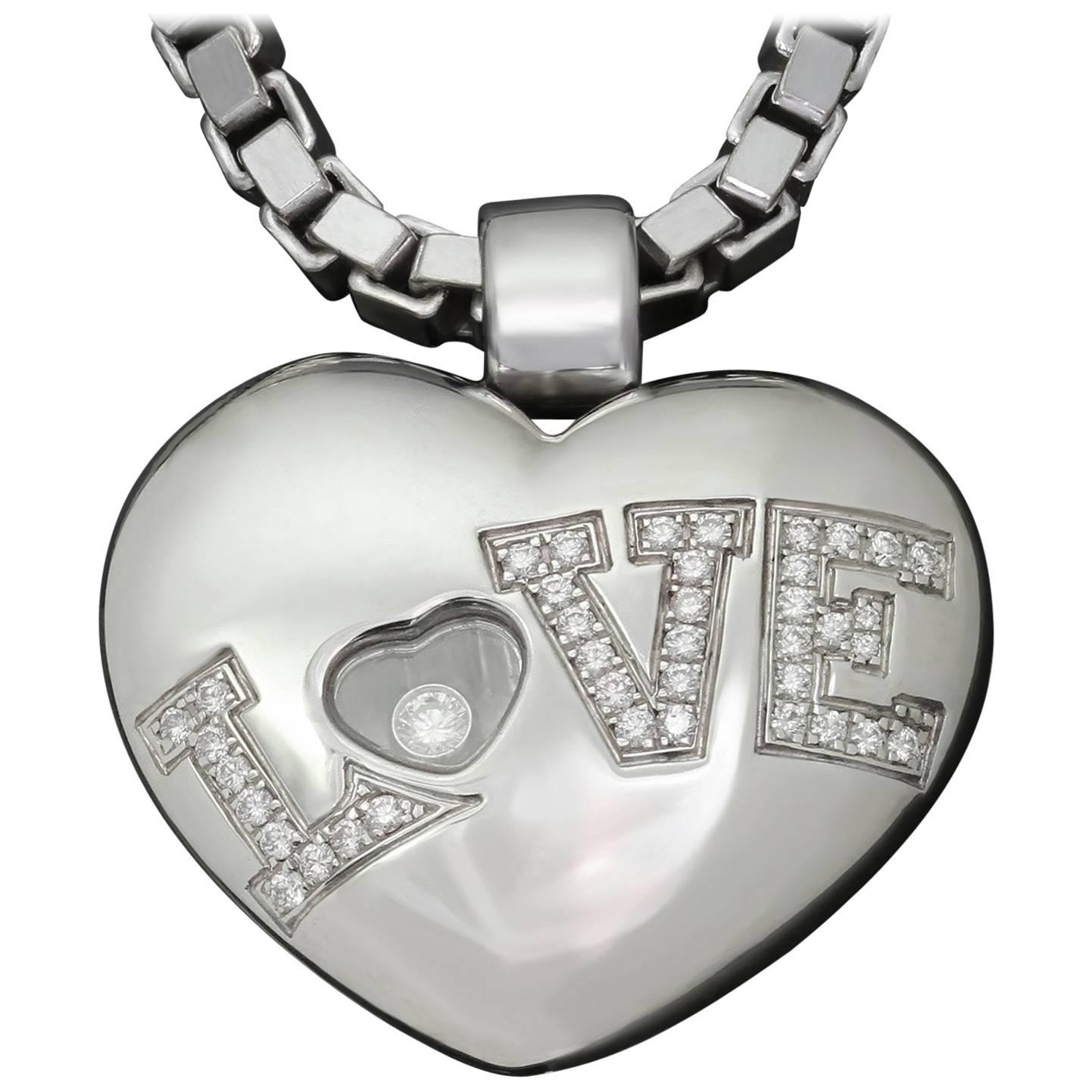 CHOPARD Love Heart Pendant Diamond White Gold Box Chain Necklace