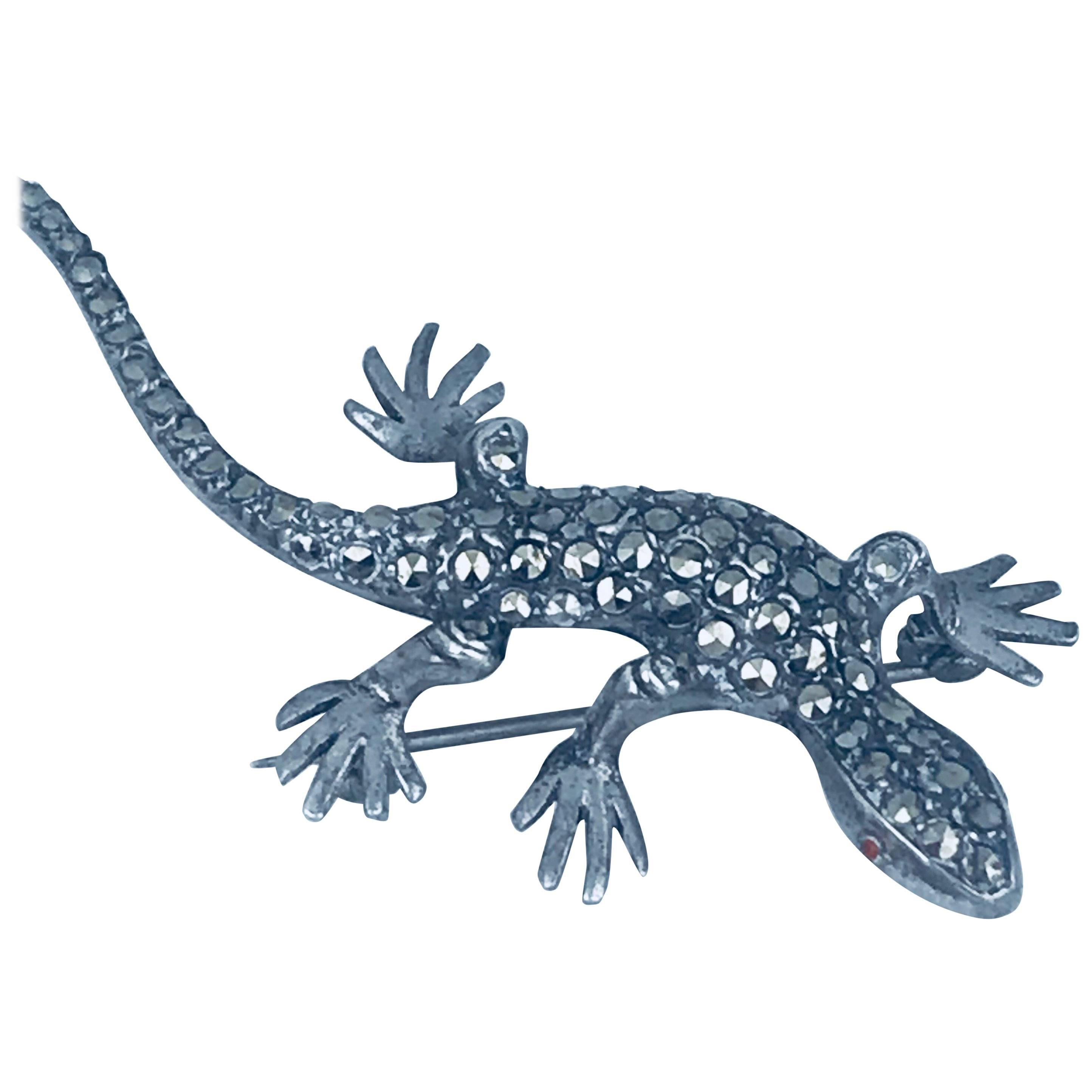 Salamander, German Sterling Silver, Marcasite Stone Pin For Sale