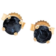 14 Karat Yellow Gold .40 Carat Round Blue Sapphire Stud Earrings