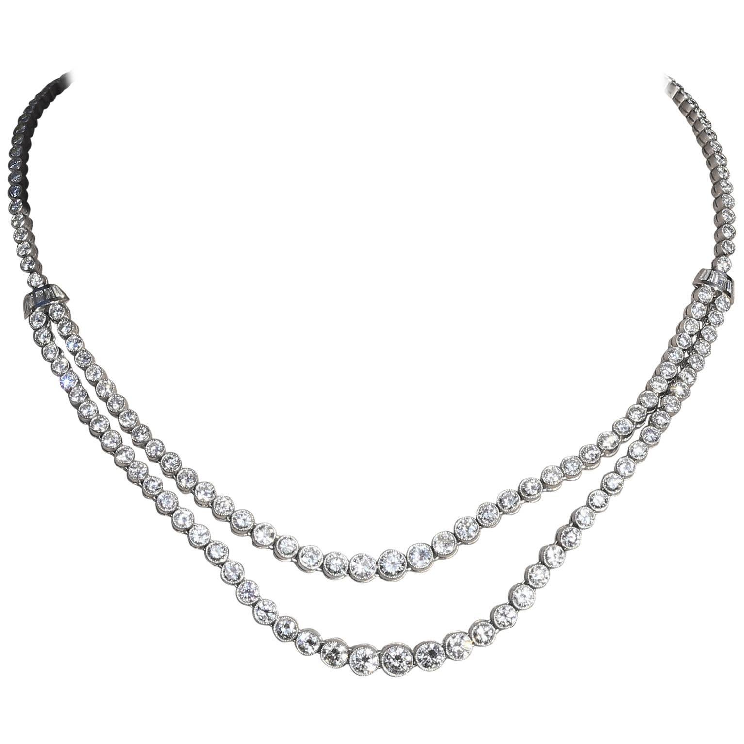 Diamond Platinum Diamond Necklace For Sale