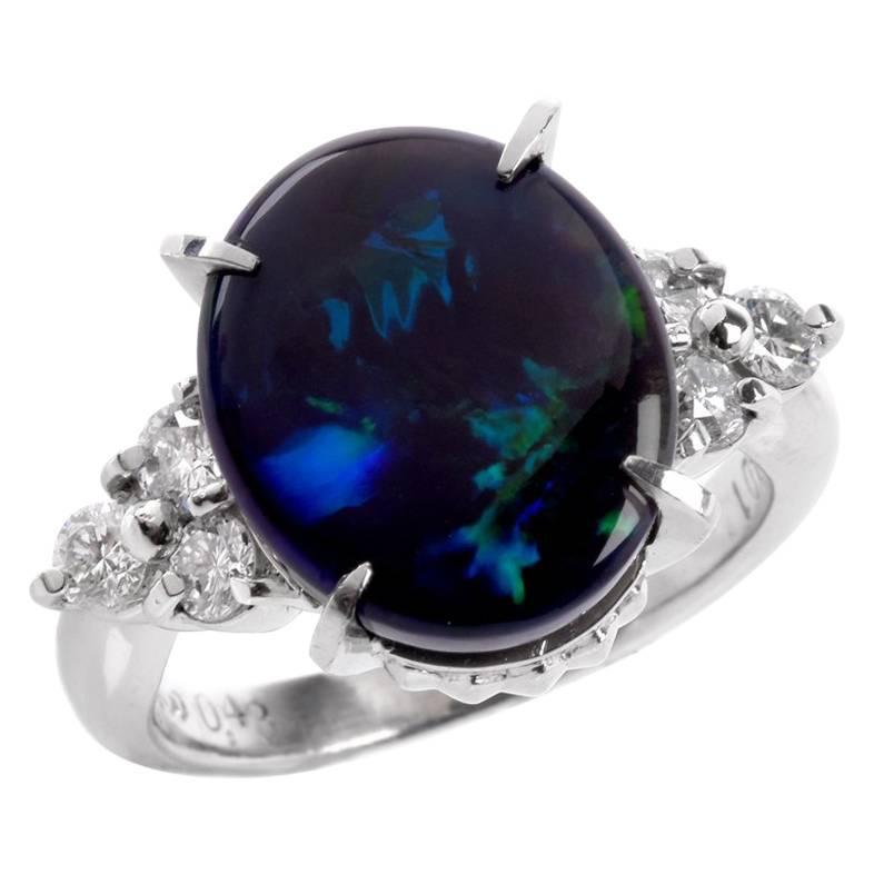 Black Opal Diamond Platinum Ring