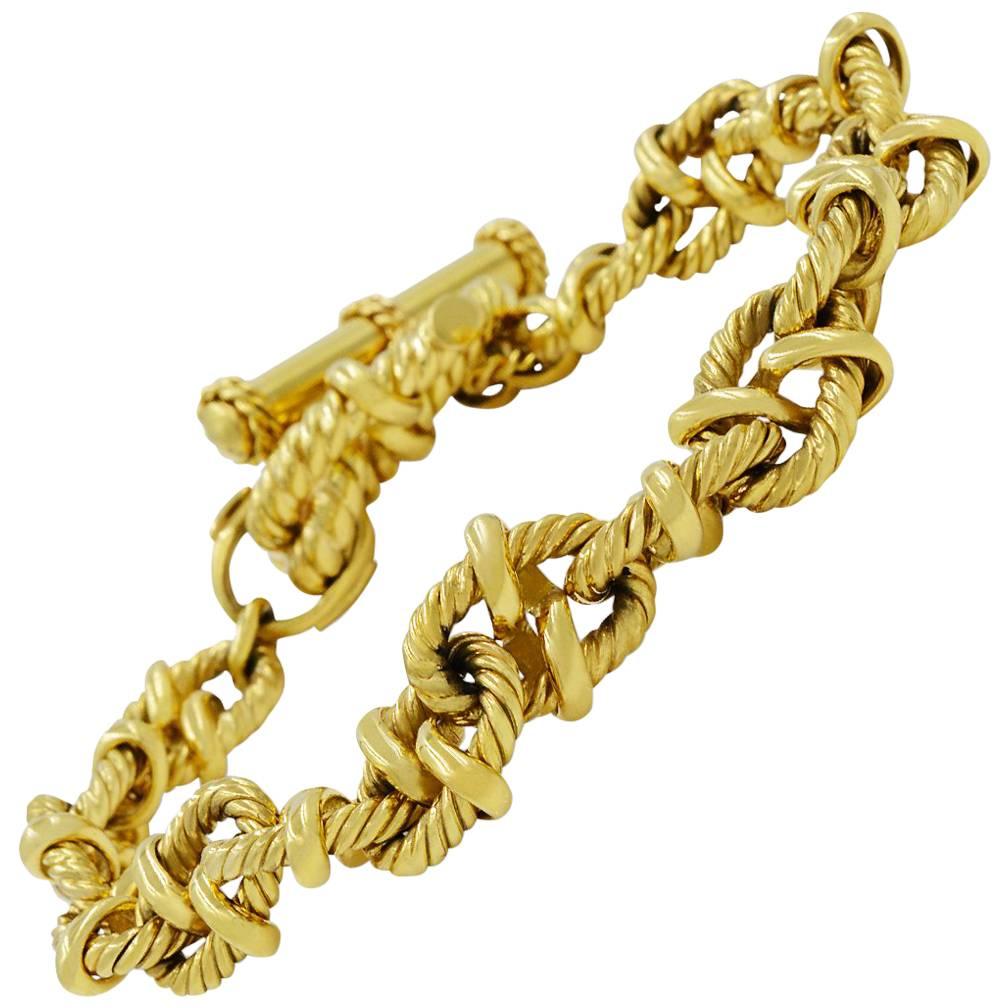 Handmade Yellow Gold Link Textured Rope Mesh Style Bracelet