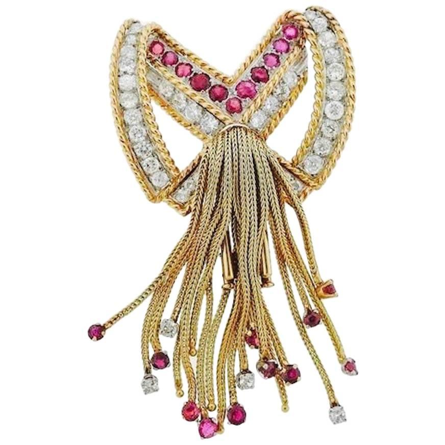 French 18 Karat Gold 3.90 Carat Ruby VS Diamond Necklace Pendant