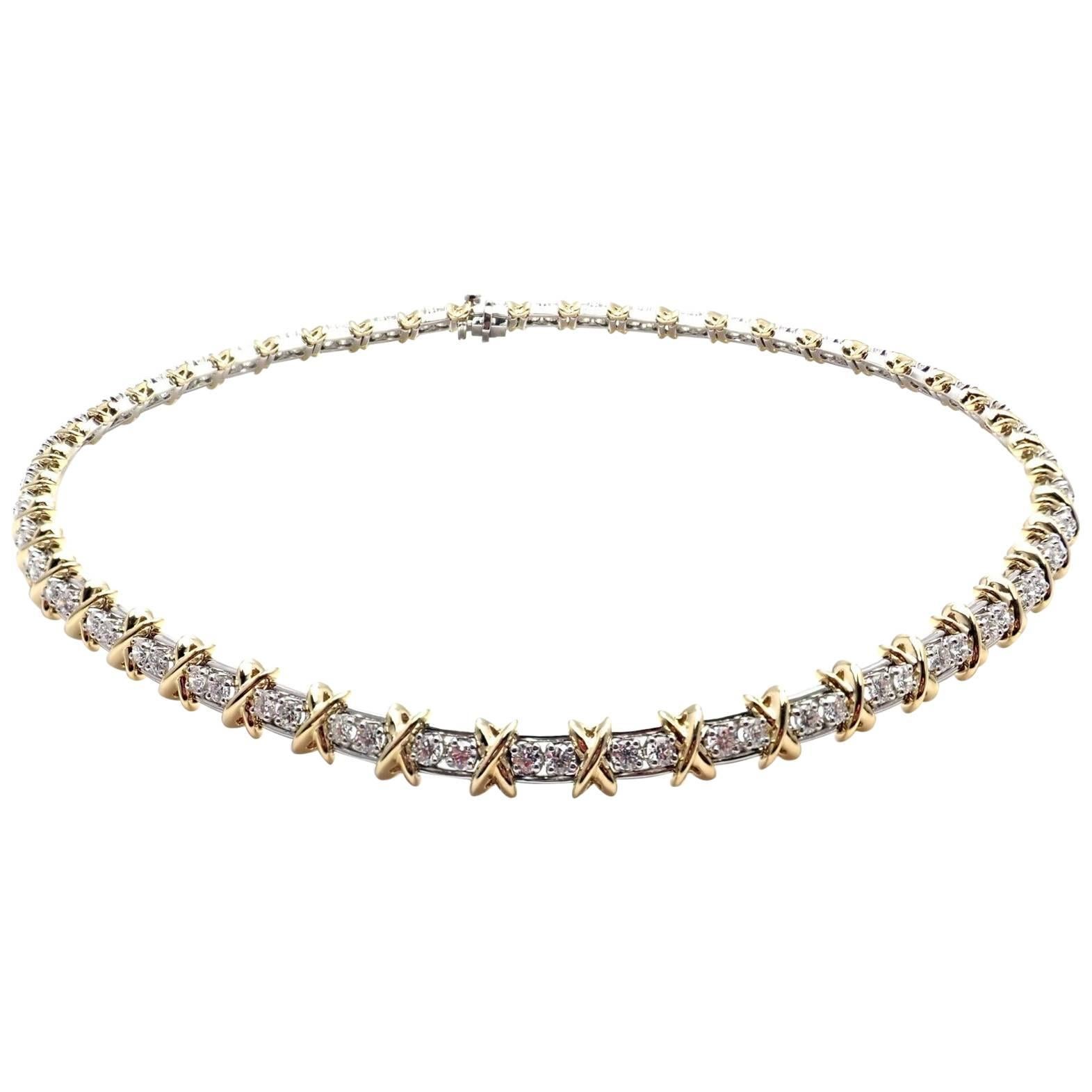 Tiffany & Co. Jean Schlumberger Platinum and Yellow Gold Diamond X Necklace