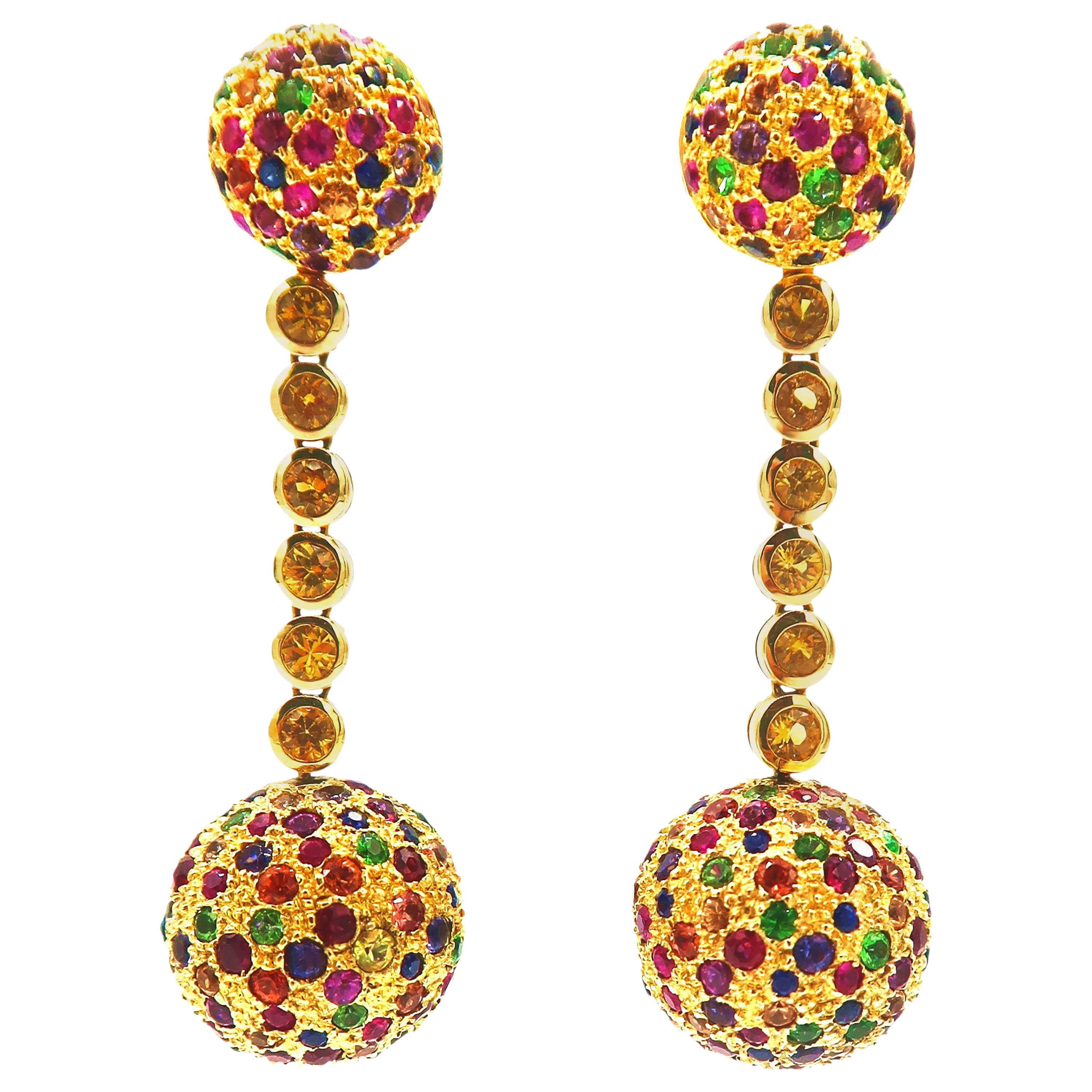 2 in 1 Multicolored Gem Yellow Sapphire Yellow Gold Dangle Ball Earrings Studs