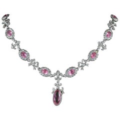 Antique French Belle Époque Necklace Pink Paste Silver, circa 1890