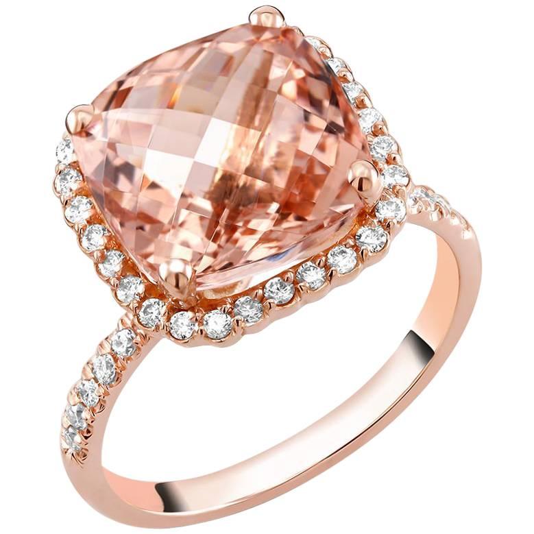 Rose Gold Morganite Diamond Cocktail Ring Weighing 6.64 Carat  