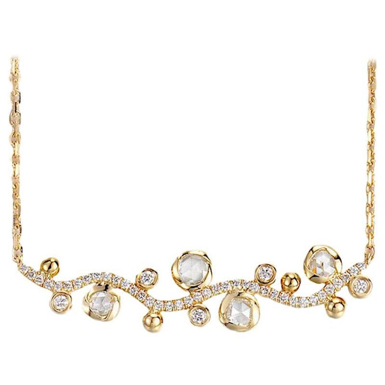Pendentif Vintage Couronne Florale En Or 18k - Avec Perles D'eau Douce Et Diamants Taille Rose (années 1970)