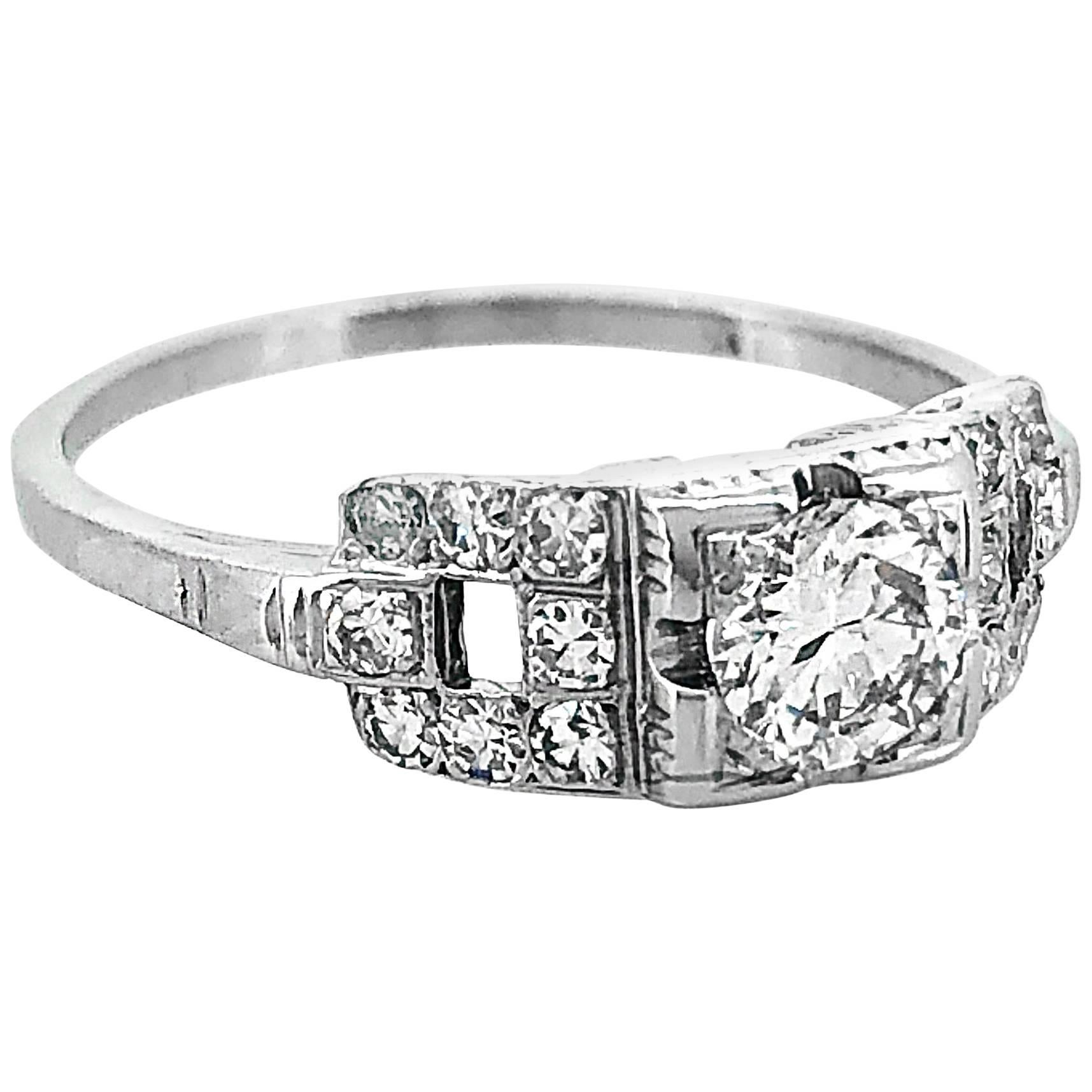 .33 Carat Diamond Antique Engagement Ring 18 Karat White Gold For Sale