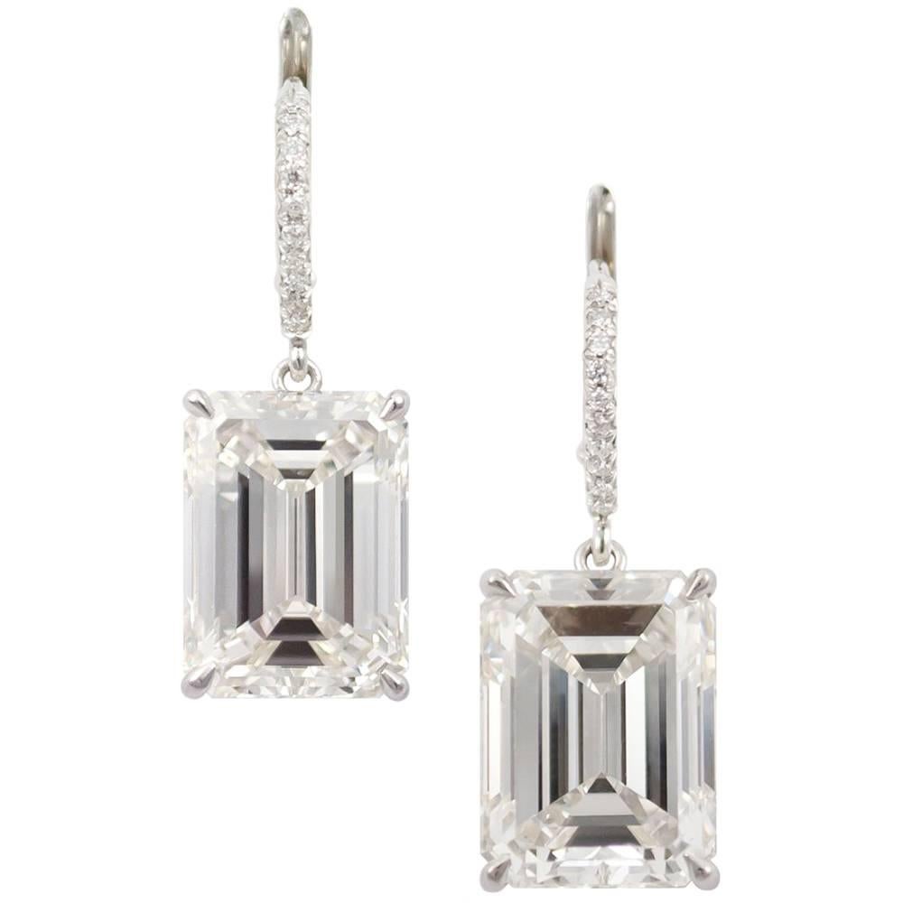GIA Pair of 10.03 Carat & 10.08 Carat Emerald Cut Diamond Earrings by J Birnbach