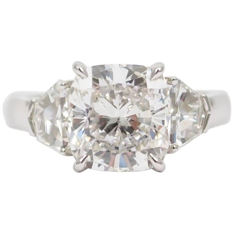 J. Birnbach GIA Certified 4.01 Carat G SI2 Cushion Cut Diamond Ring