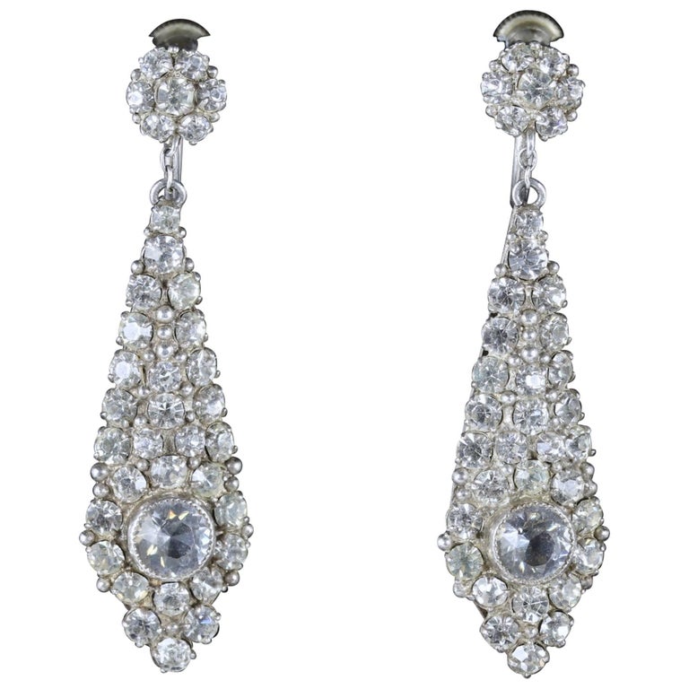 Antique Victorian Drop Earrings Silver White Paste, circa 1900 at 1stDibs