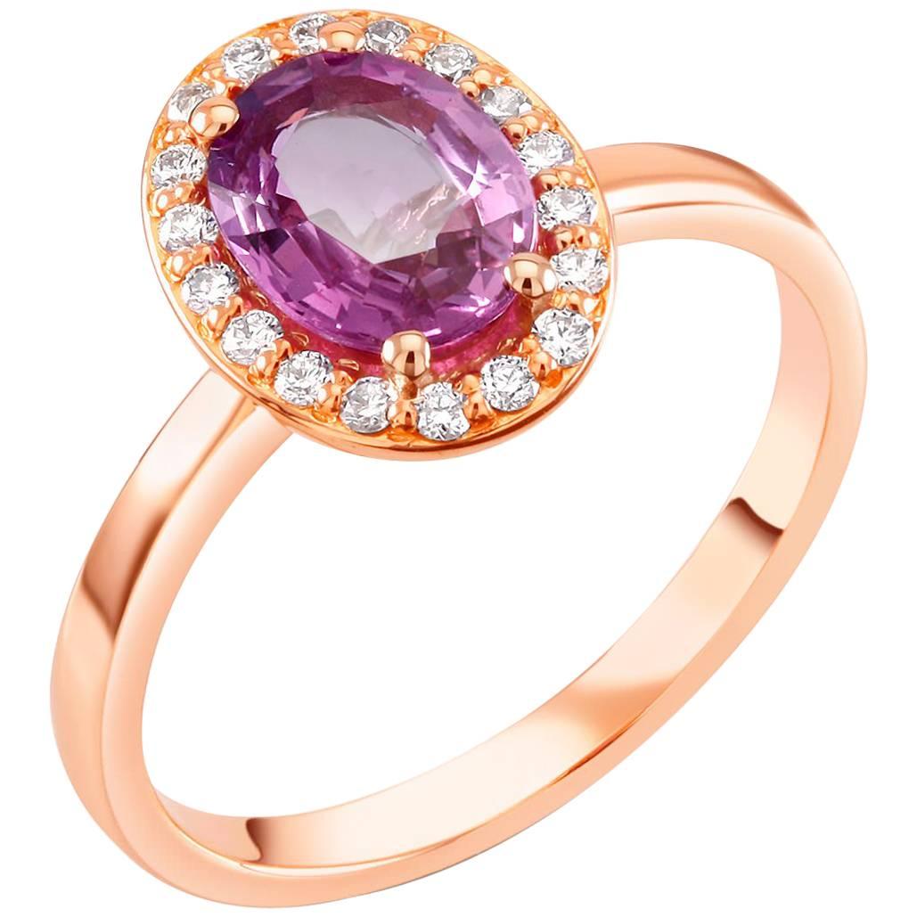 Oval Cut OGI Ceylon Pink Sapphire and Diamond Rose Gold Cocktail Cluster Ring