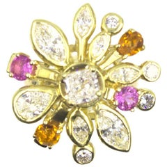 Diamond Pink Sapphire Citrine Starburst 18 Karat Yellow Gold Ring