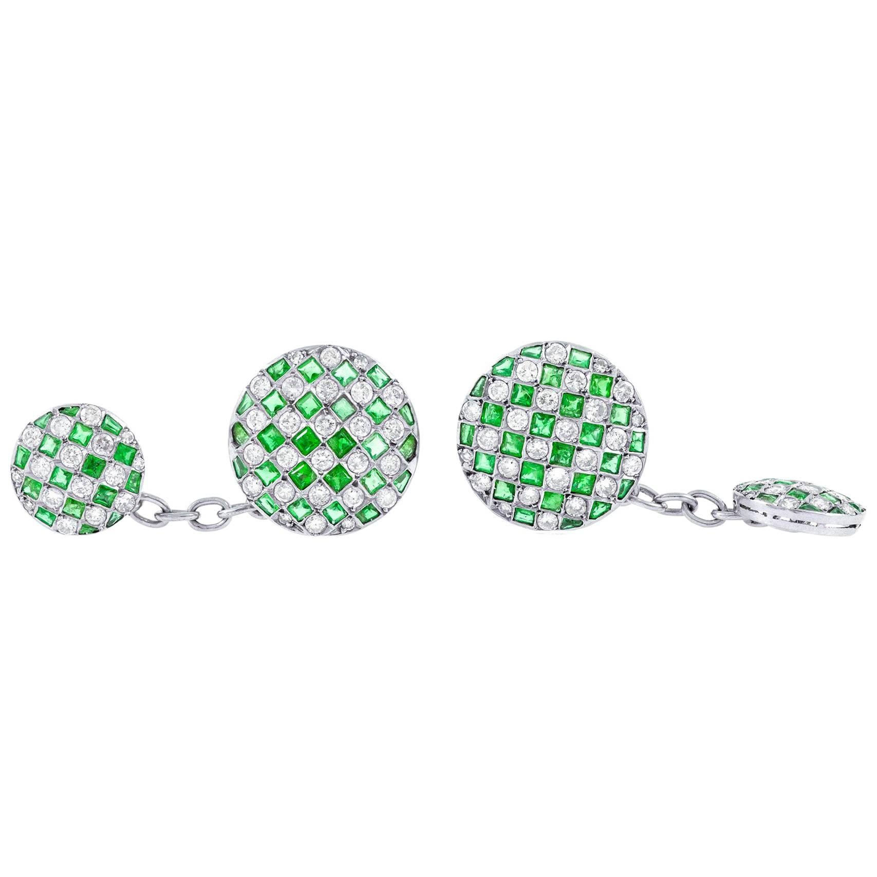 Diamond and Emerald Cufflinks For Sale