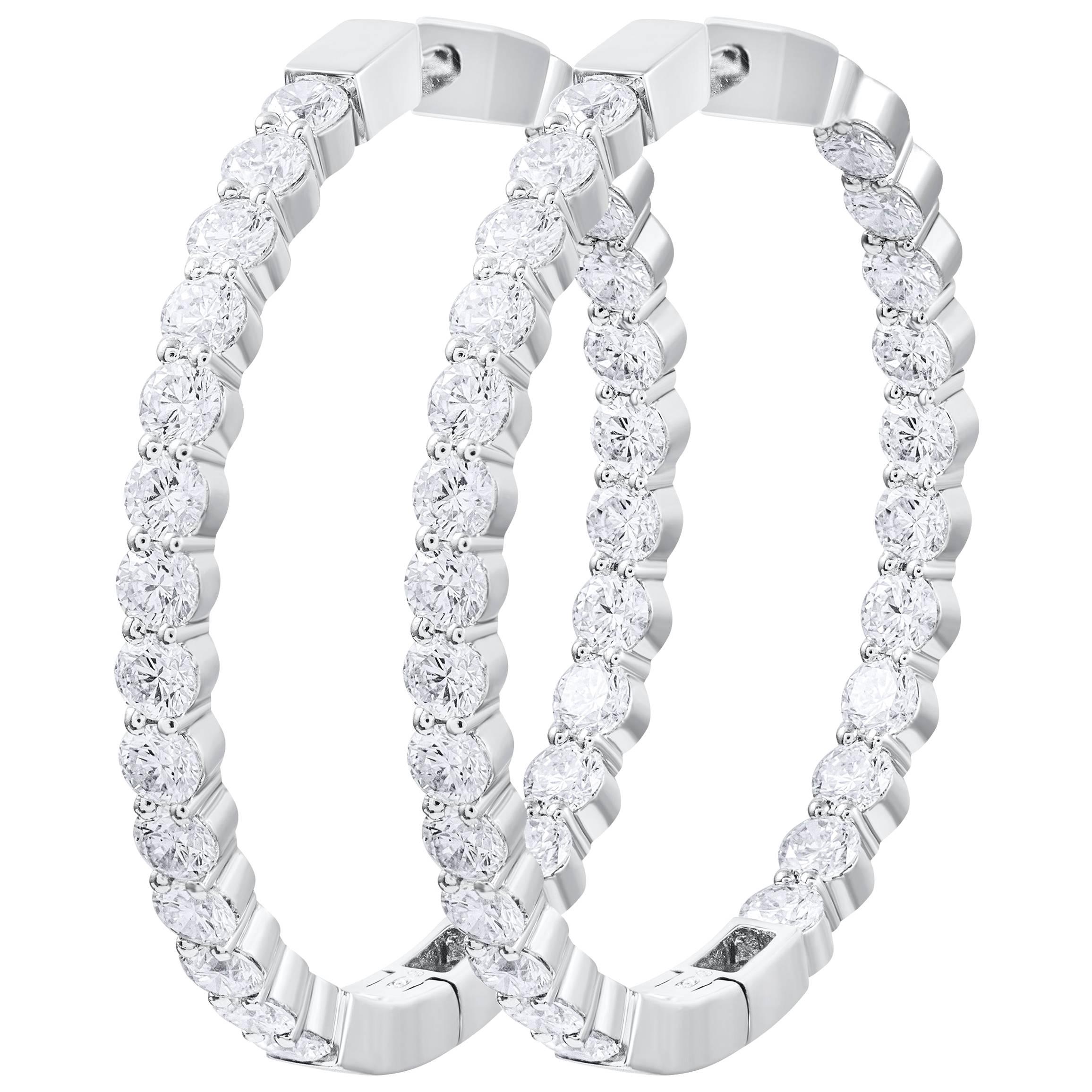 Roman Malakov 7.11 Carats Total Round Brilliant Diamond Hoop Earrings For Sale
