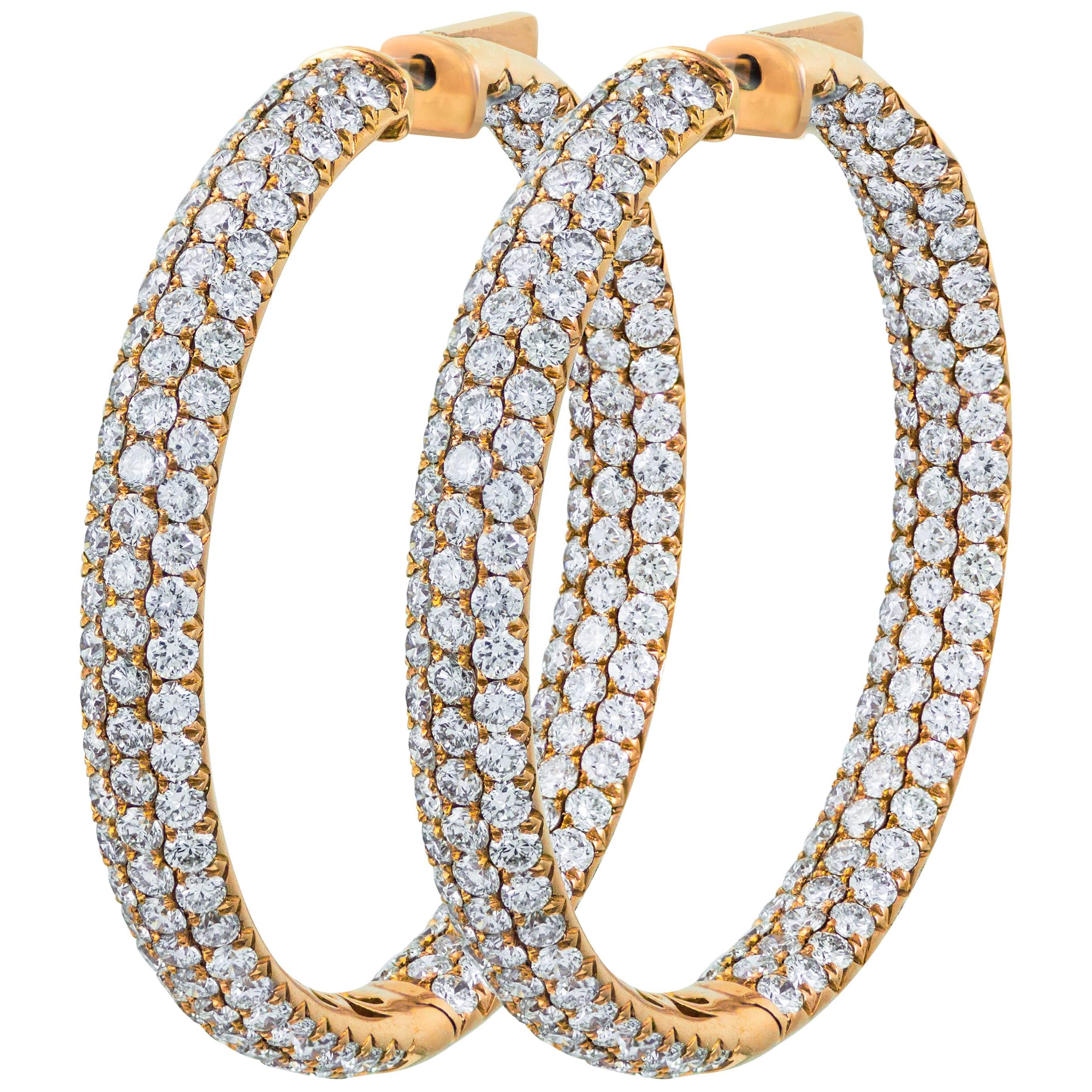 Roman Malakov 9.55 Carats Total Round Diamond Pave Set Hoop Earrings For Sale