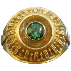 Vintage Tourmaline Granulated Gold Cocktail Ring