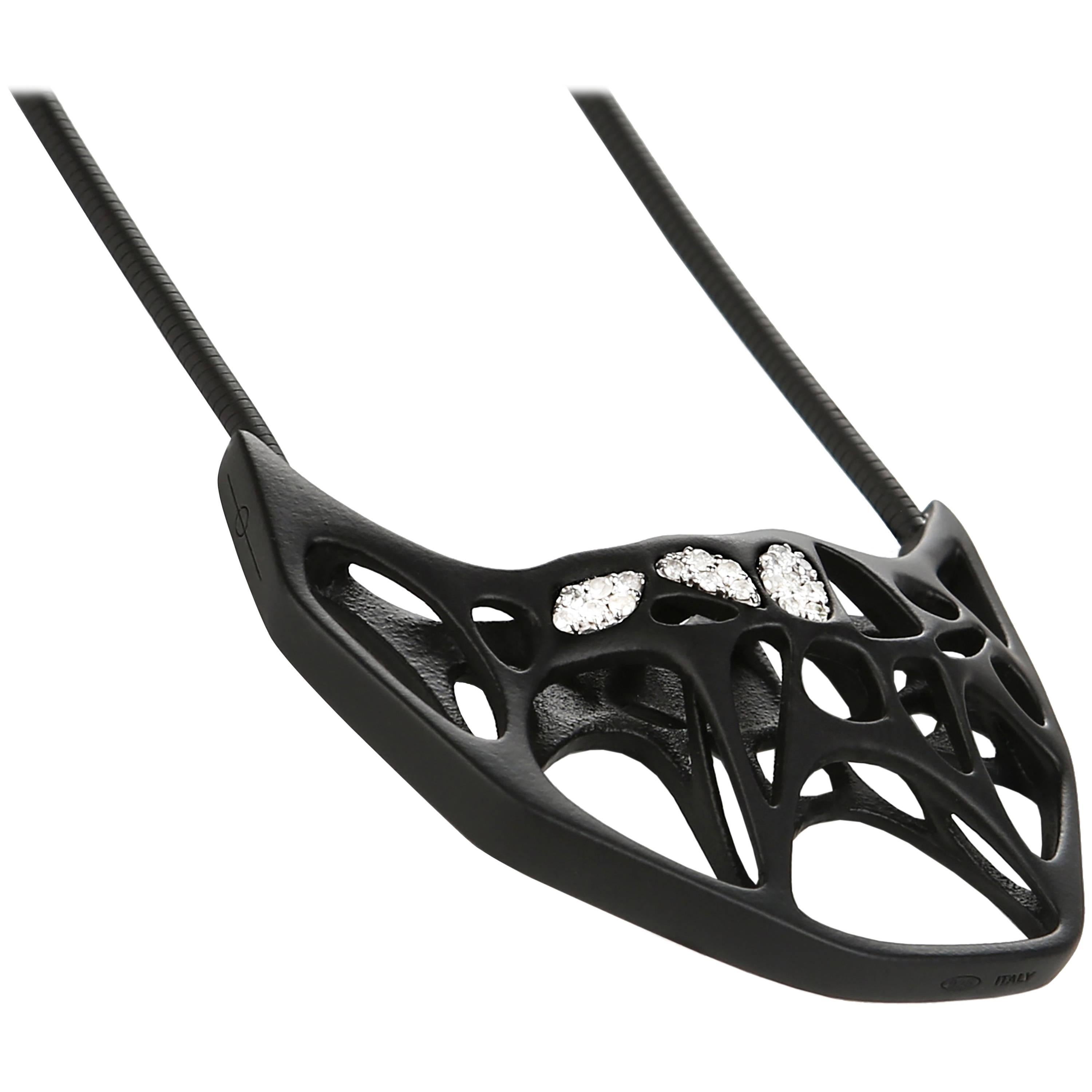 FLOWEN Collar Colgante Arco de Plata de Ley en Gommato Negro y Diamantes