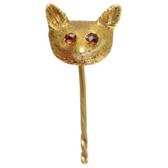 Antique Victorian Ruby Eyes Gold Fox Stick Pin