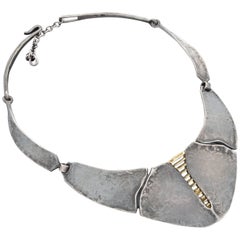 1970s Burkhard & Monika Oly Modernist Patinated Silver and Gold Necklace