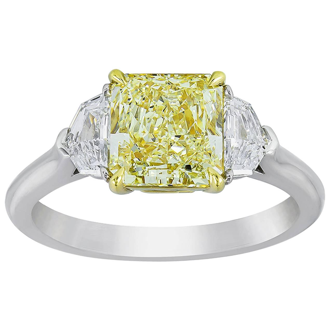 GIA Certified Yellow Diamond Three-Stone Engagement Ring