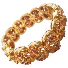 18 Karat Vintage 1980s Ruby and Sapphire Link Bracelet