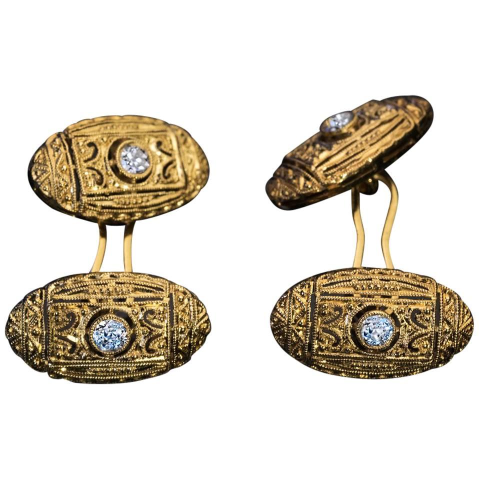 Art Deco Vintage Diamond Gold Openwork Cufflinks For Sale