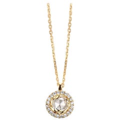 Selene 18 Karat Gold Rose-Cut Diamond Drop Pave Halo Pendant Necklace