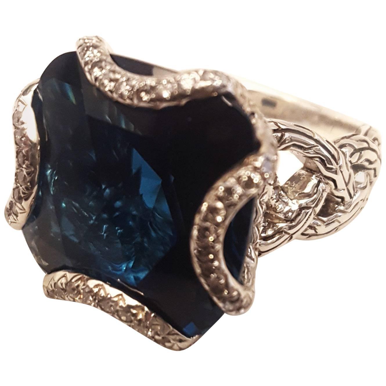 John Hardy London Blue Topaz and Diamond Ring