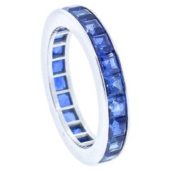 Cartier Vintage Square Cut Blue Sapphire Platinum Wedding Band