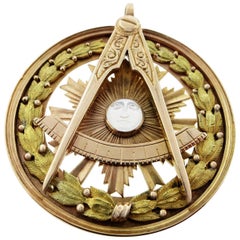 Vintage Masonic Freemason Carved Moonstone Pendant