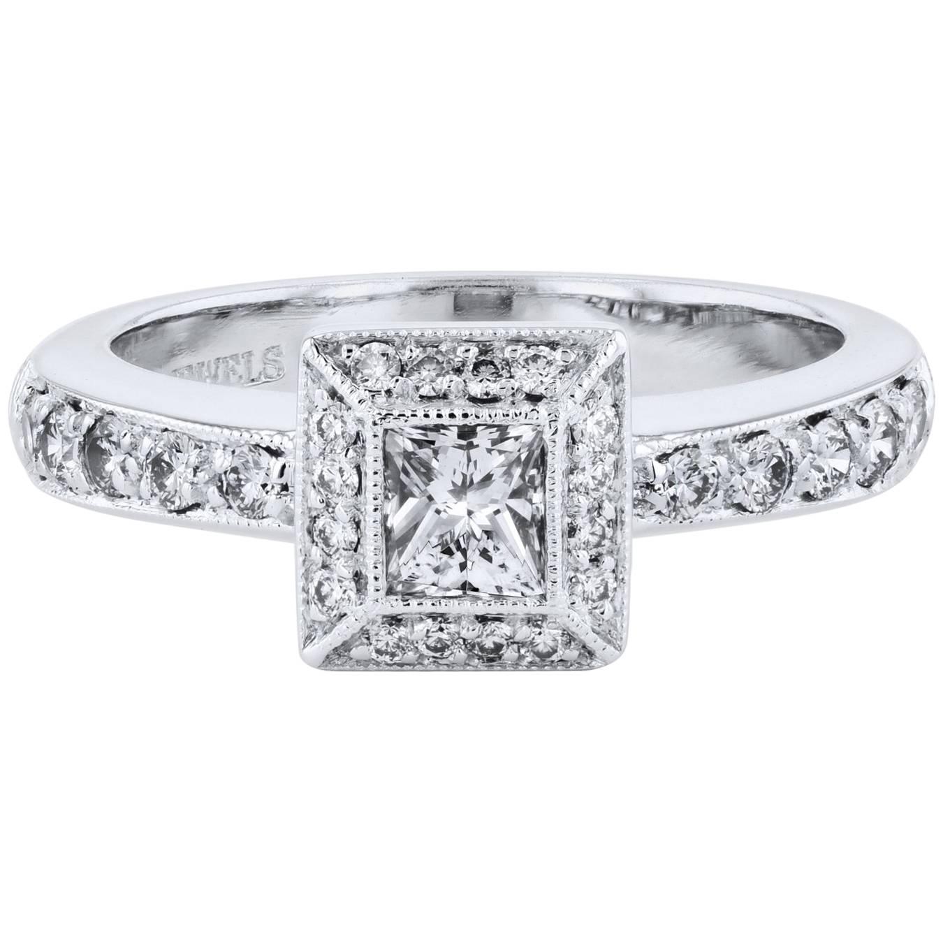 .35 Carat Princess Cut Diamond  Palladium Engagement Ring Handmade by H&H Jewels